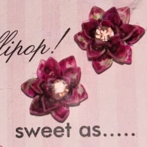 Oh lollipop dainty purple Flower Pinup earrings pink rose crystal rhinestone